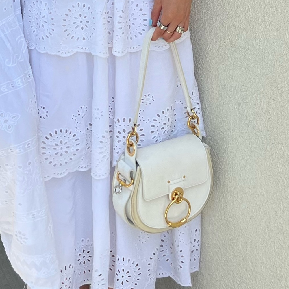 Elegant White Handbag with Gold Accents